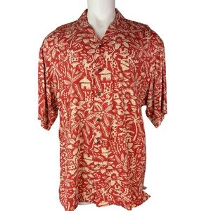 Moose Creek Men Button Up Shirt XL Red Cotton Hawaiian Short Sleeve (525)